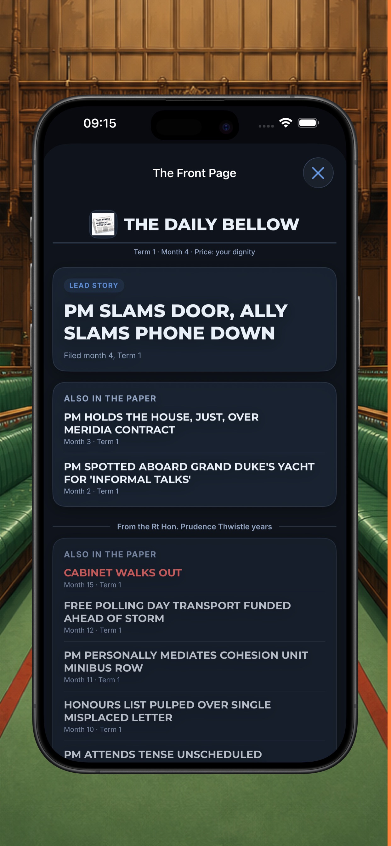 Prime Minister Sim Daily Bellow front page reporting the consequences of government decisions