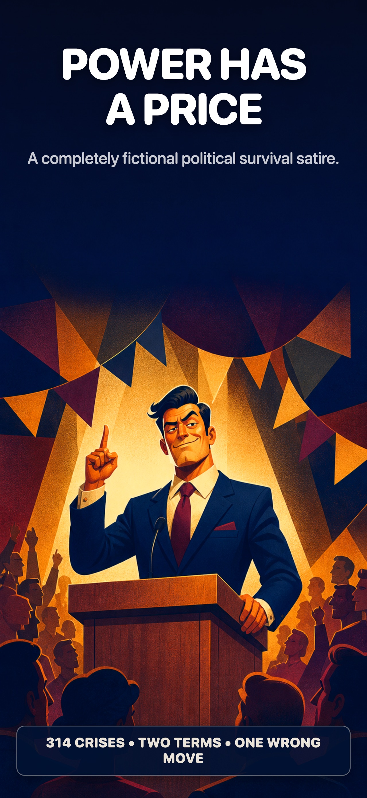 Oval Office President Sim promotional artwork showing a fictional president and a political survival satire